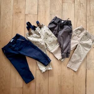 4pc Toddler Boy Pants 18M Bundle Navy Khaki Grey Chinos Joggers Suspenders.